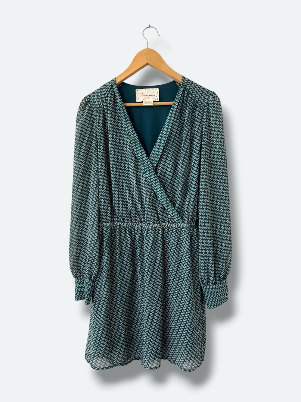 Coincidence & Chance Geometric Surplice Dress Teal Green Small Long Sleeve UO